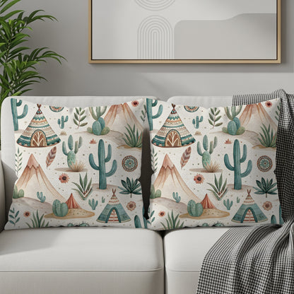 Desert Landscape with Cacti and Teepees Accent Pillow Set