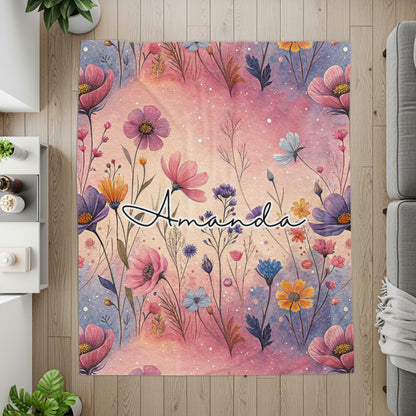 Colorful Floral Pattern Rug with Custom Name