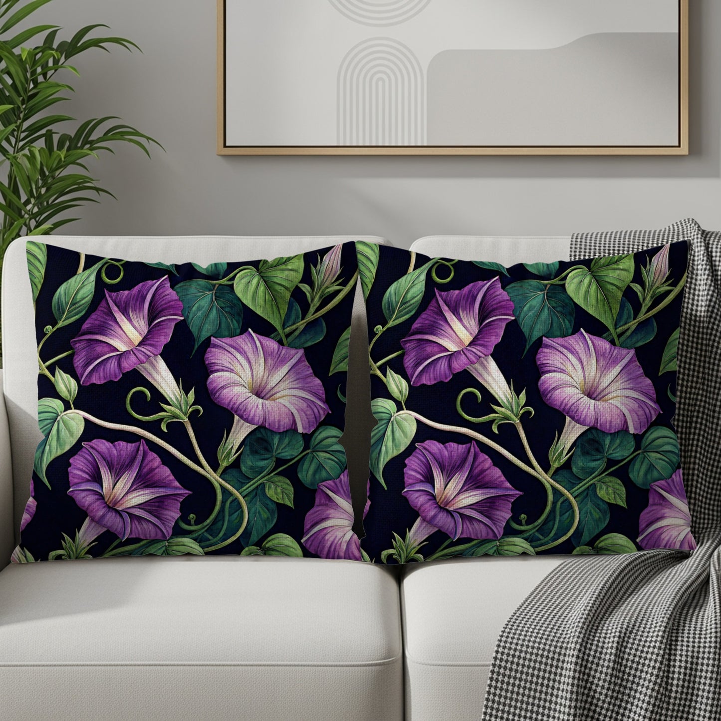 Purple Morning Glory Pattern Throw Pillow Set