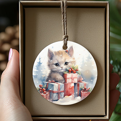 Charming Holiday Kitten with Gifts Ornament product