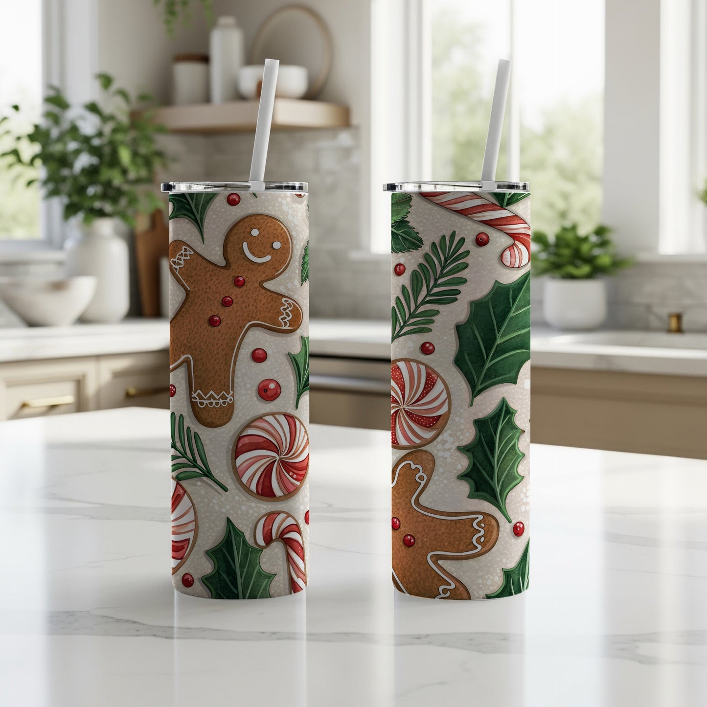 Festive Christmas Theme Gingerbread Candy Tumbler