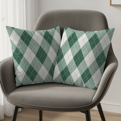Green Argyle Diamond Pattern Geometric Style Throw Pillows - Walk Greener