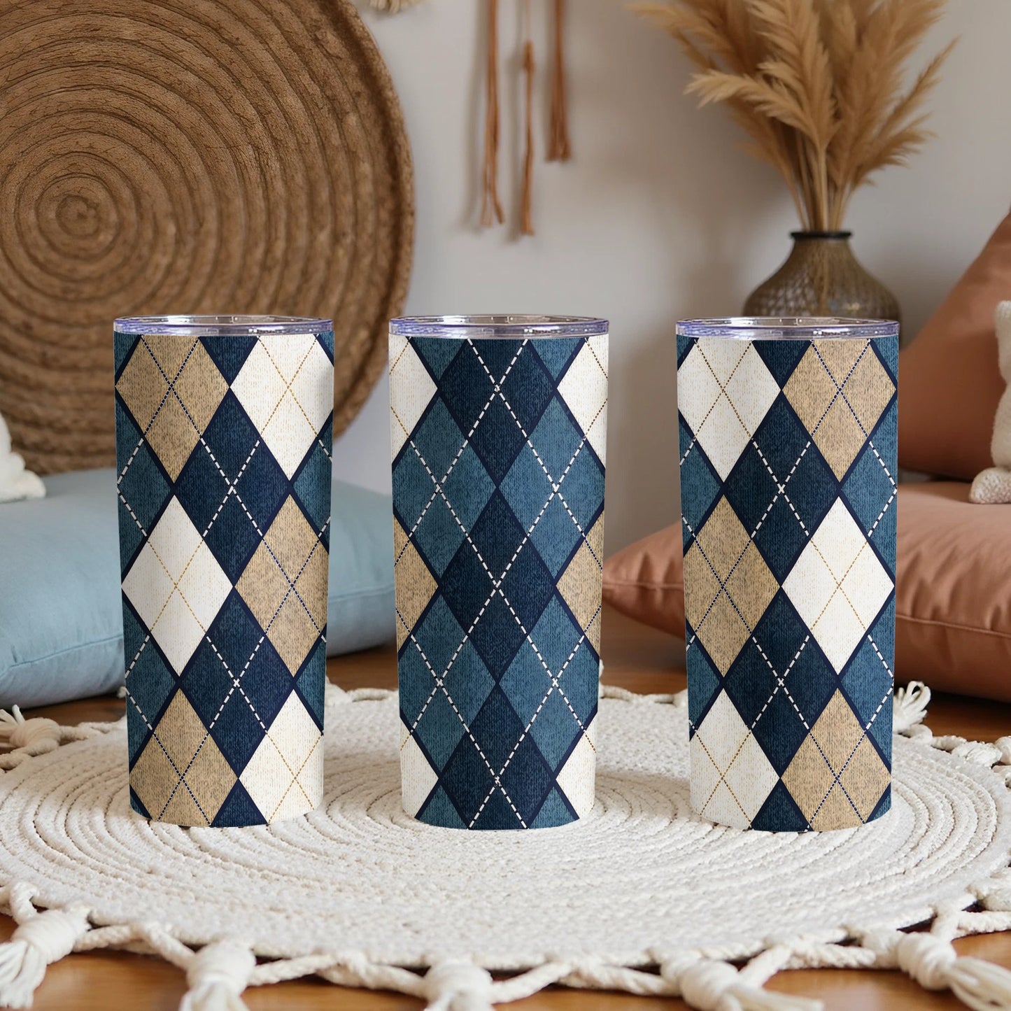 Stylish Argyle Patterned Insulated Tumbler Collection