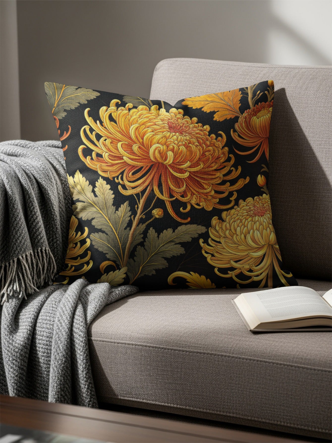 Elegant Chrysanthemum Botanical Pattern Decorative Floral Throw Pillows - Walk Greener