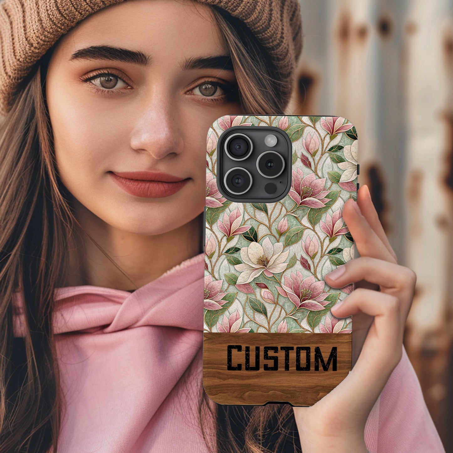 Custom Floral Pattern Phone Case with Name Personalization