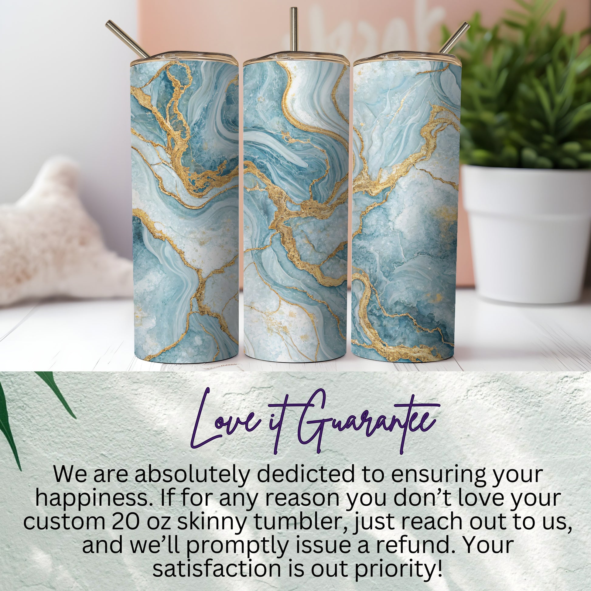 Custom 20 oz Skinny Tumbler with Marble Design Tumbler