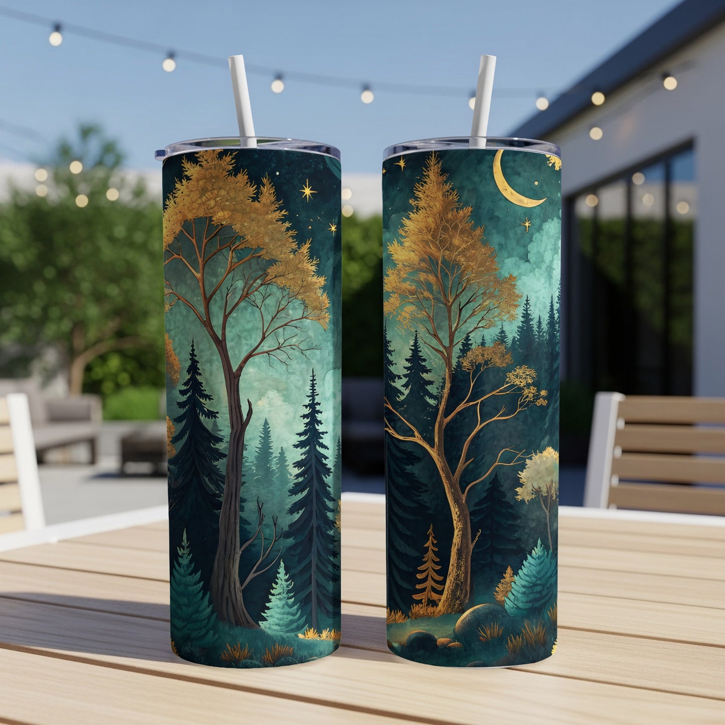 Majestic Forest Scene Under Moonlit Sky Tumbler