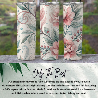 Floral Watercolor Elegant Design Flowers Roses 20 oz Skinny Tumbler - Walk Greener