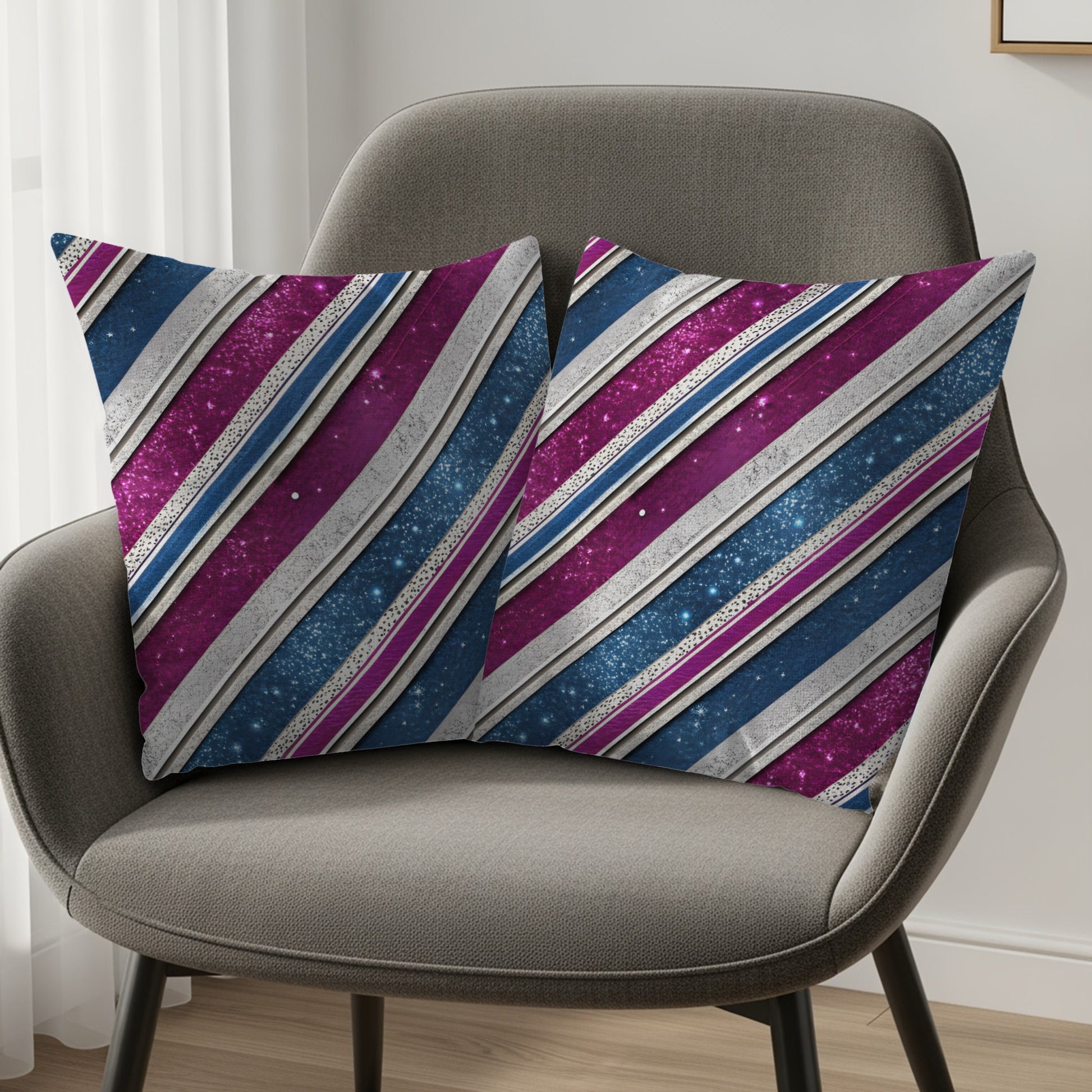 Abstract Pink Blue and White Striped Pillow Covers