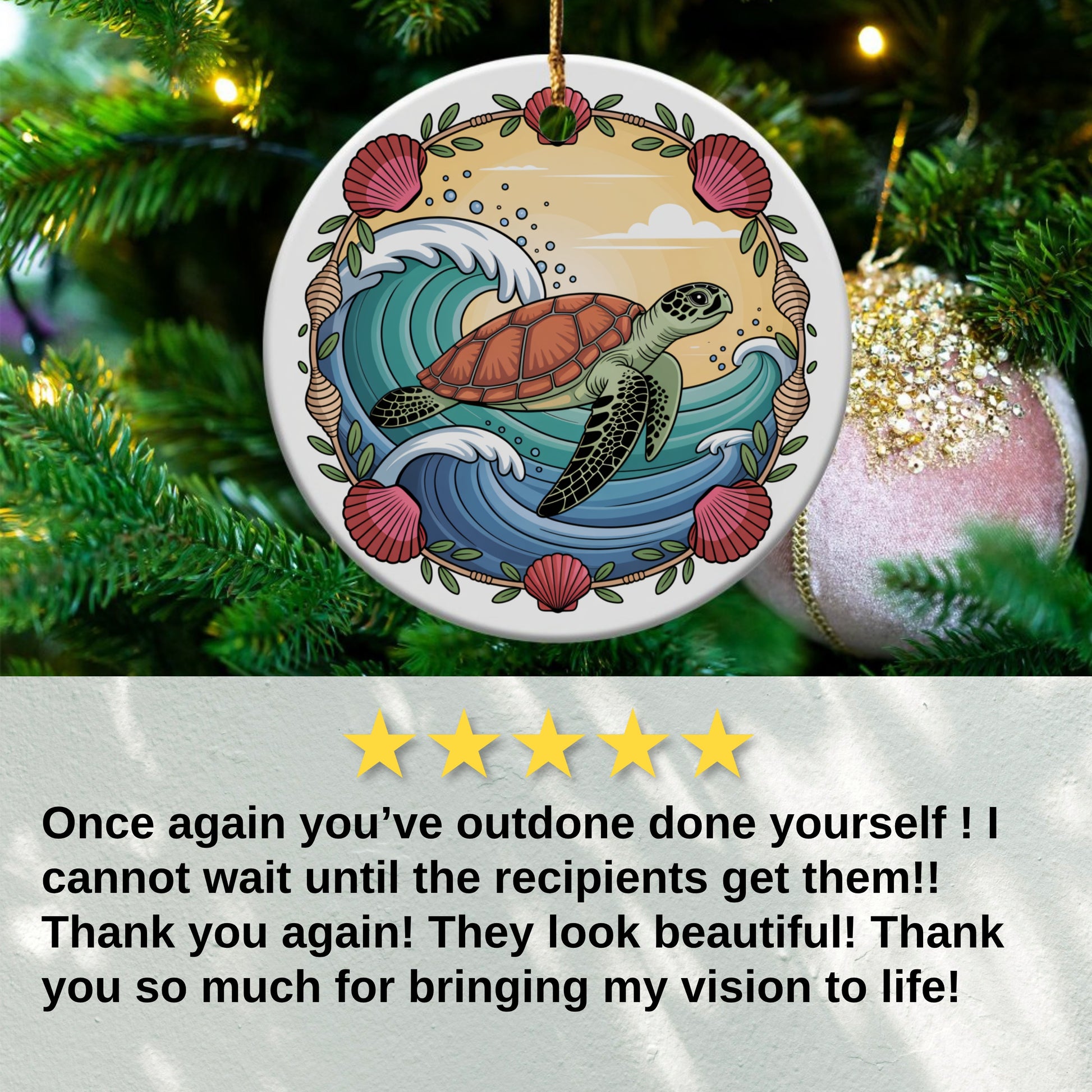 Sea Turtle Wave Art Hanging Ornament product