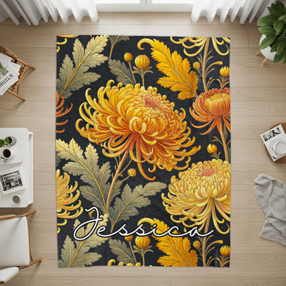 Vibrant Floral Design with Custom Name Rug for Home
