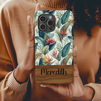 Custom Tropical Floral Design Phone Case with Meredith Name
