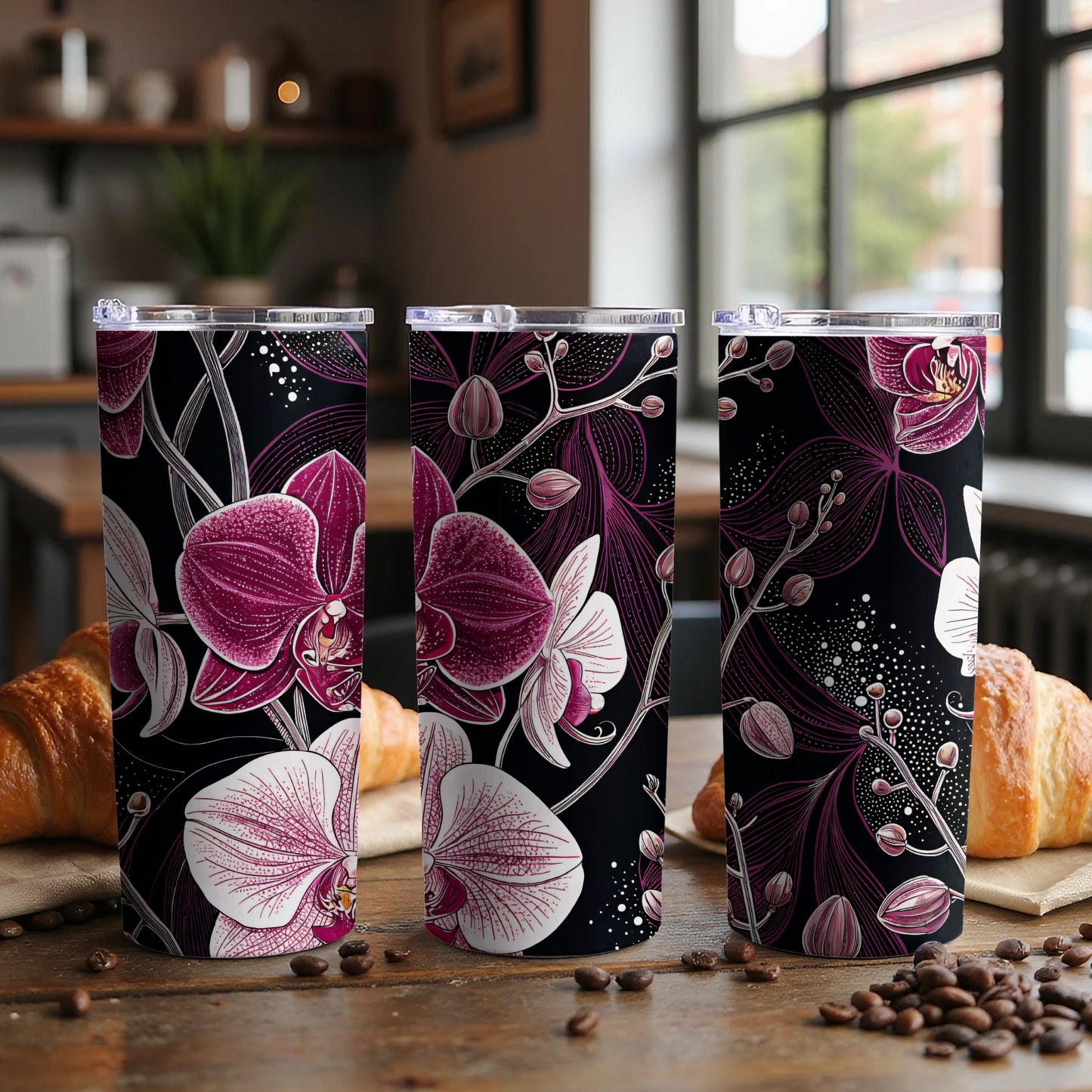 Elegant Floral Orchid Design Travel Tumbler Collection