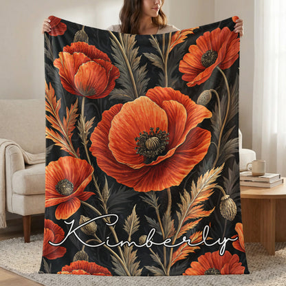 Personalized Kimberly Floral Blanket with Red Poppies