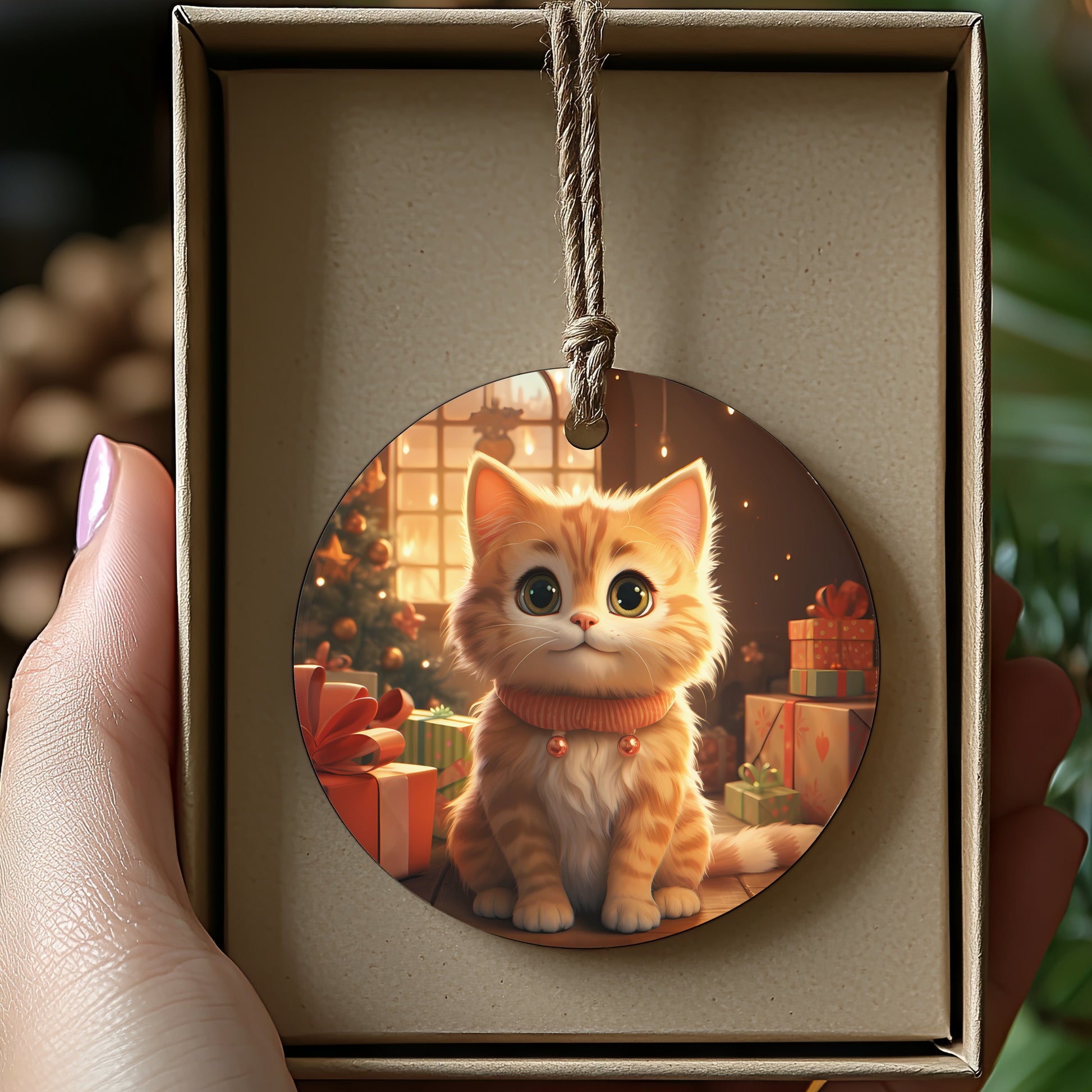 Festive Holiday Kitten Round Ornament Decor product type