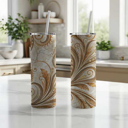 Elegant Floral Patterned Tall Drink Tumbler with Straw