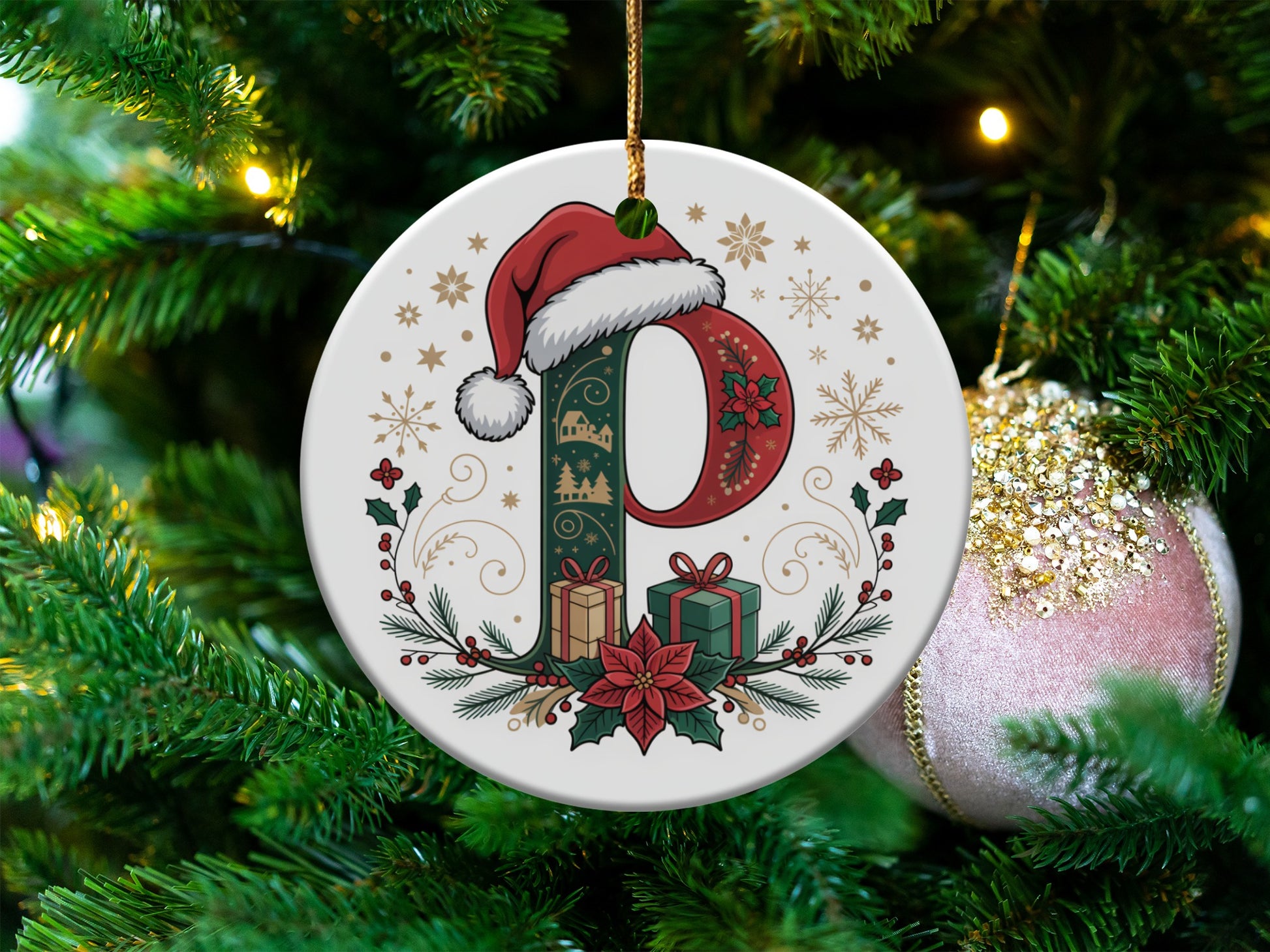 Christmas Tree Ornament with Santa Hat Design product type