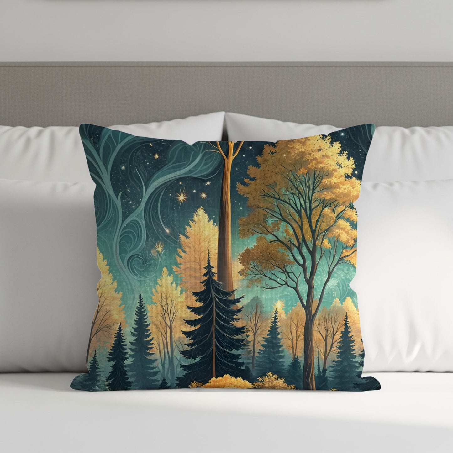 Enchanting Forest Night Sky Decorative Pillow
