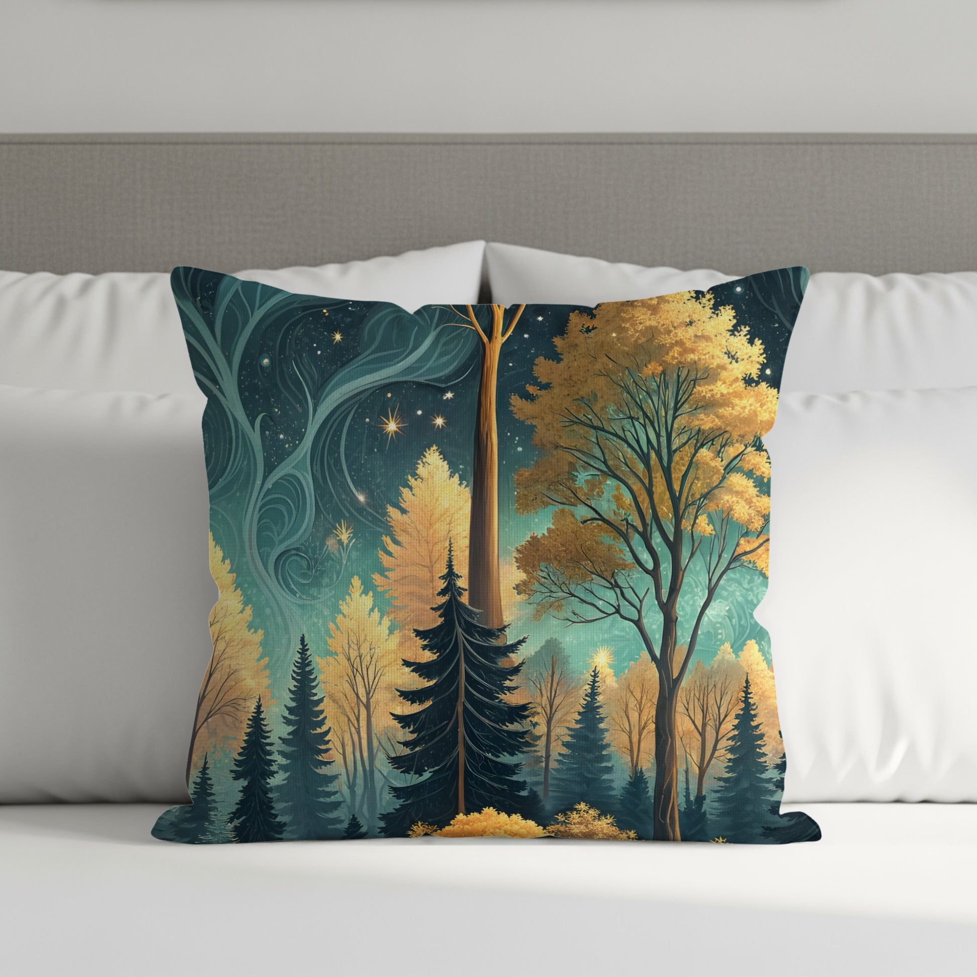 Enchanting Forest Night Sky Decorative Pillow