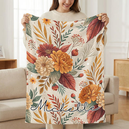 Personalized Floral Name Blanket Cozy Home Decor Blanket