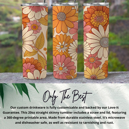 Floral Daisy 20oz Skinny Tumbler with Straw and Lid