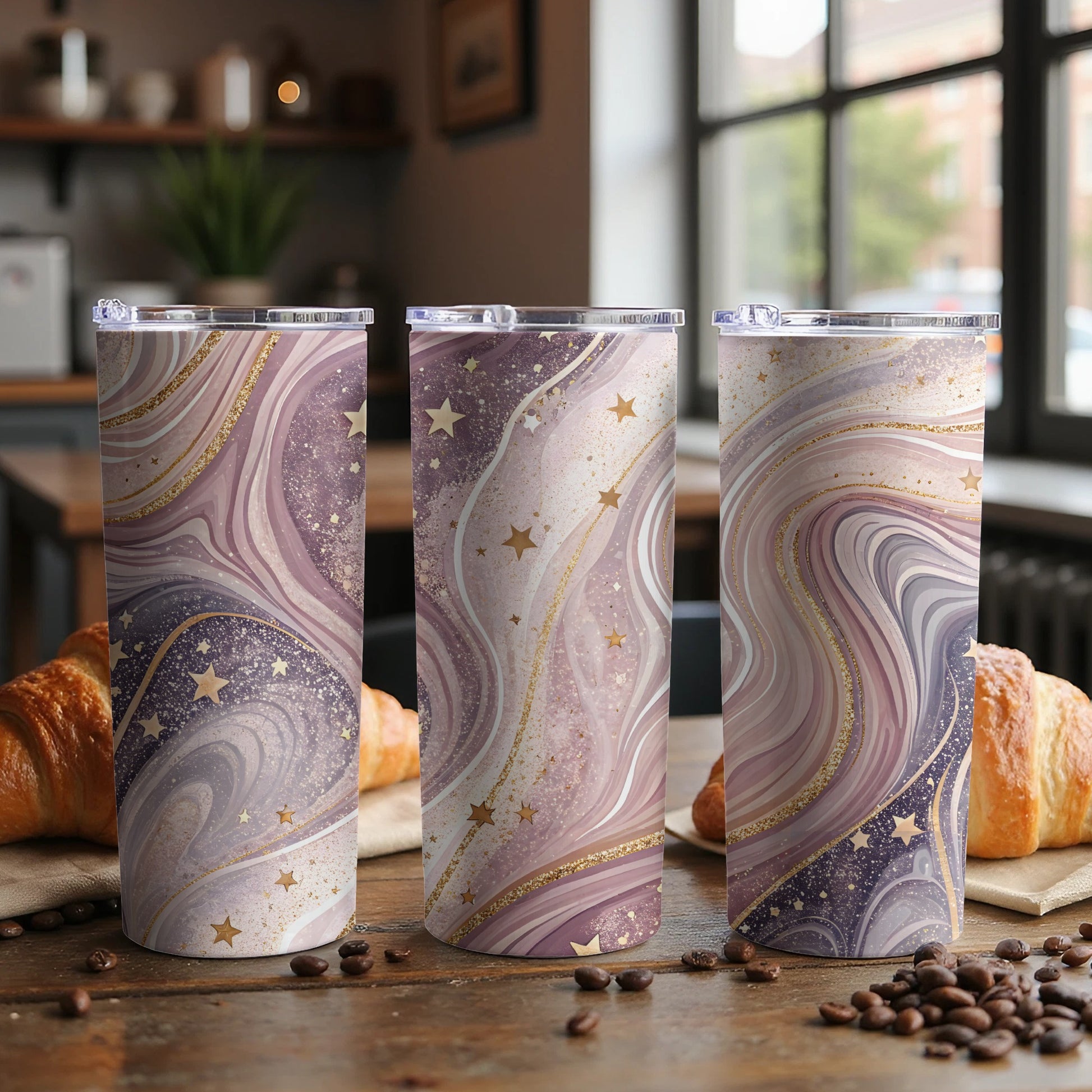 Elegant Galaxy Starry Night Tumbler with Gold Accents