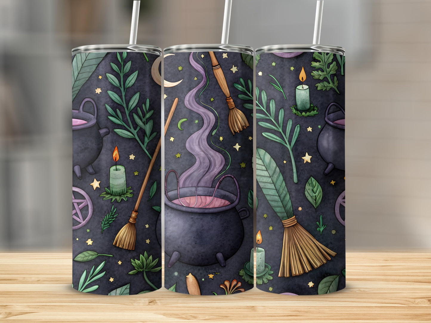 Mystical Witch Cauldron and Herbs Tumbler Cup