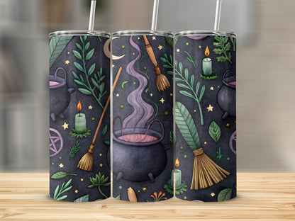 Mystical Witch Cauldron and Herbs Tumbler Cup