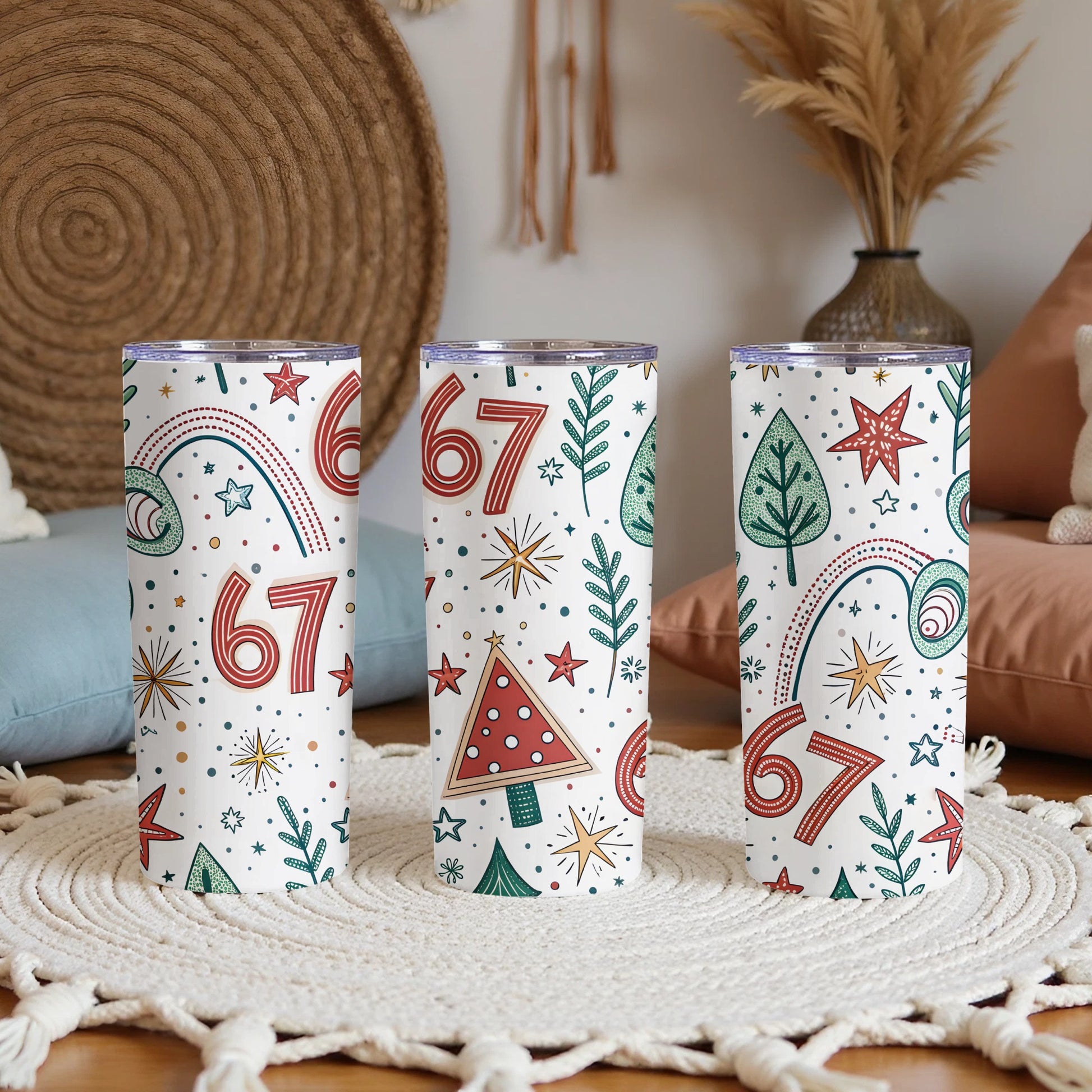 Festive Christmas Numbers Stars Trees Seamless Pattern Tumbler - Walk Greener
