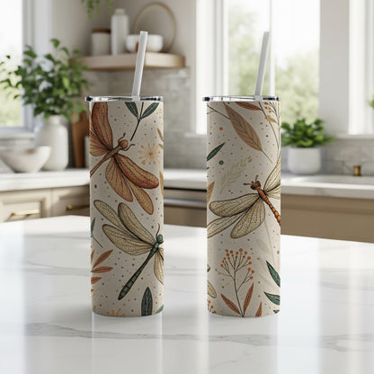 Dragonfly Pattern Insulated Travel Tumbler Cup