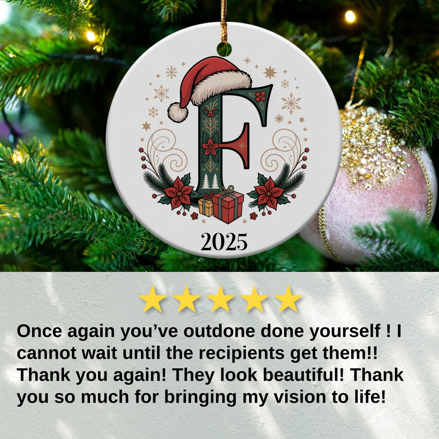 Festive Ornament with Initial and Christmas Design product