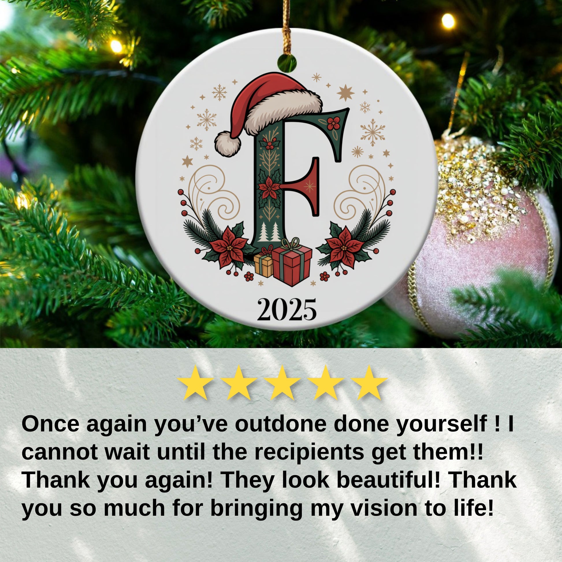 Festive Ornament with Initial and Christmas Design product
