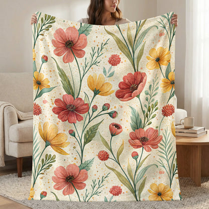 Watercolor Floral Pattern of Red and Yellow Flowers - Walk Greener