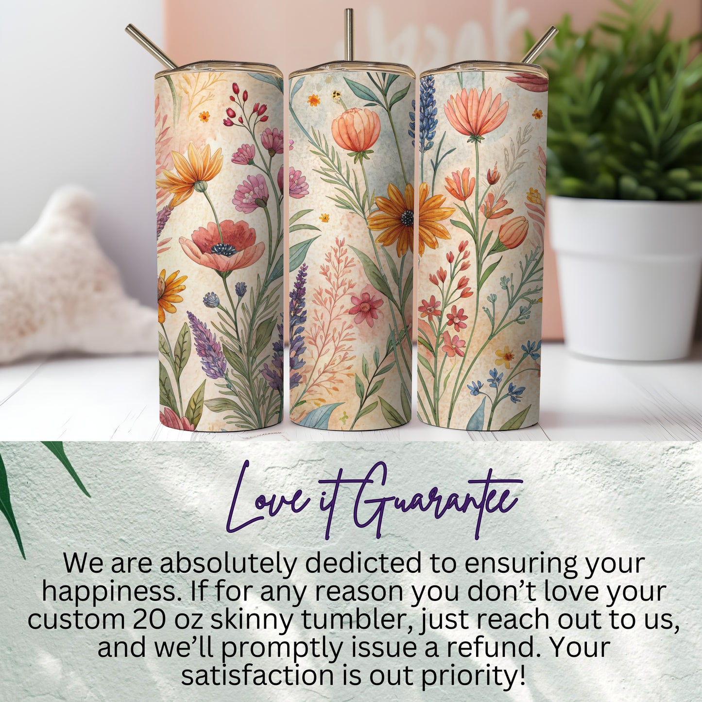 Vibrant Wildflower Meadow Floral Pattern 20 oz Skinny Tumbler - Walk Greener