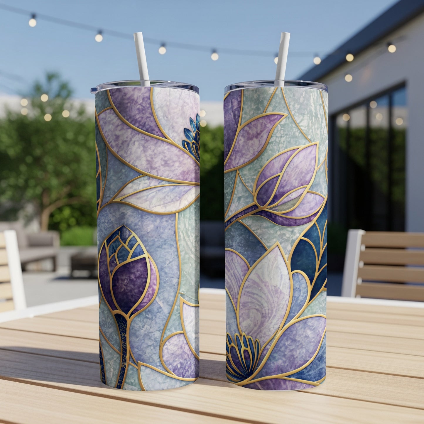 Elegant Floral Stained Glass Design 20 oz Skinny Tumbler - Walk Greener