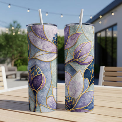 Elegant Floral Stained Glass Design 20 oz Skinny Tumbler - Walk Greener