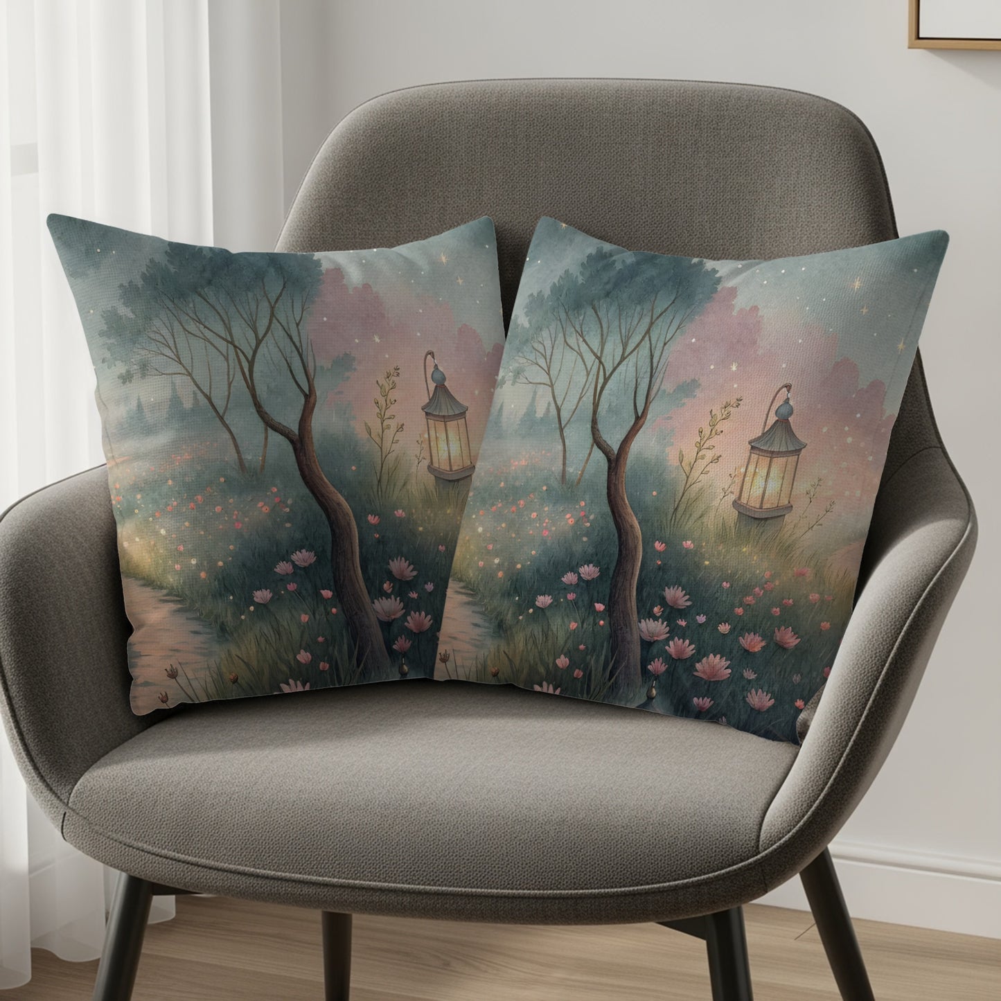 Enchanting Lanterns in Dreamy Forest Cushion Cover