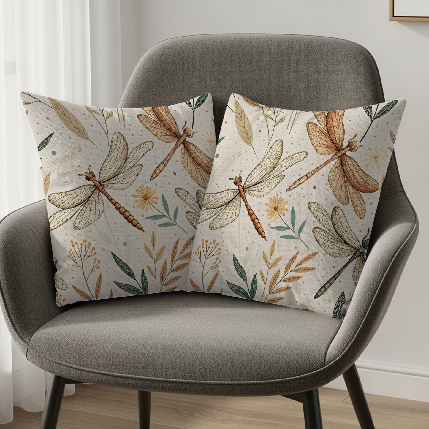 Dragonfly Floral Pattern Decorative Pillow Cover Set