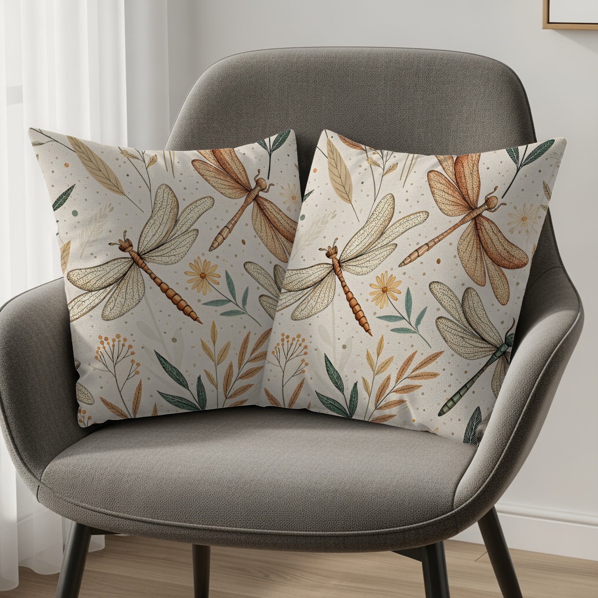 Dragonfly Floral Pattern Decorative Pillow Cover Set
