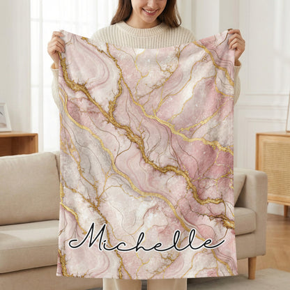 Personalized Pink Marble Design Blanket with Custom Name