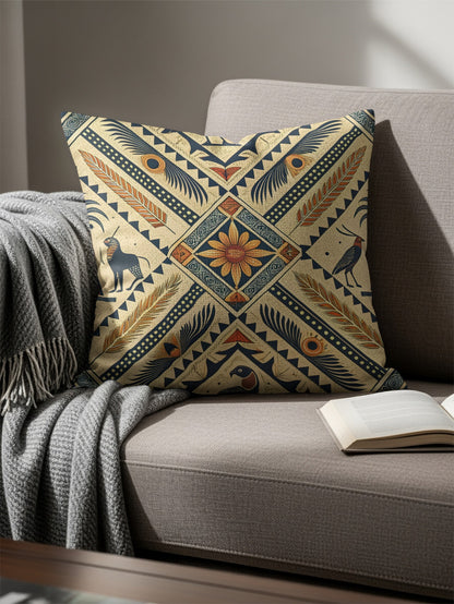 Geometric Pattern Decorative Cushion with Birds and Flowers