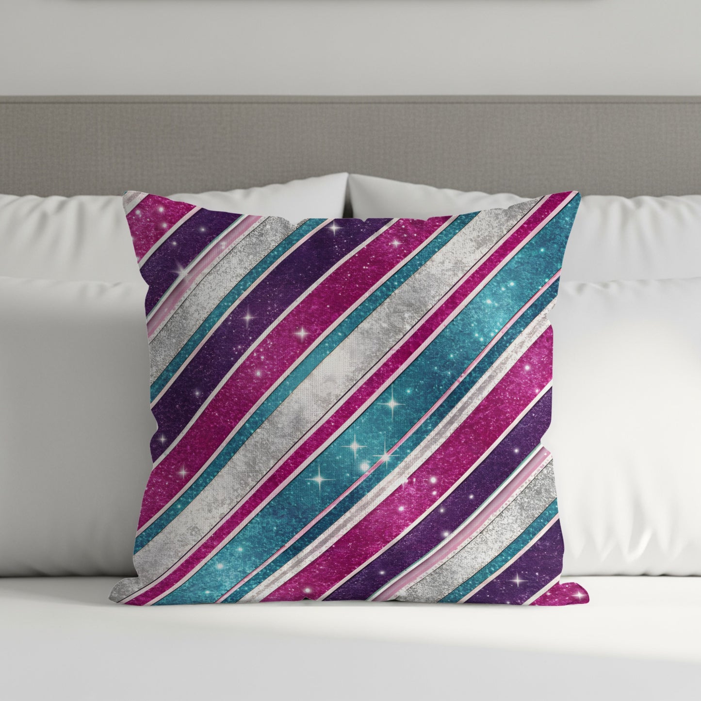 Sparkling Striped Galaxy Theme Throw Pillow Cover