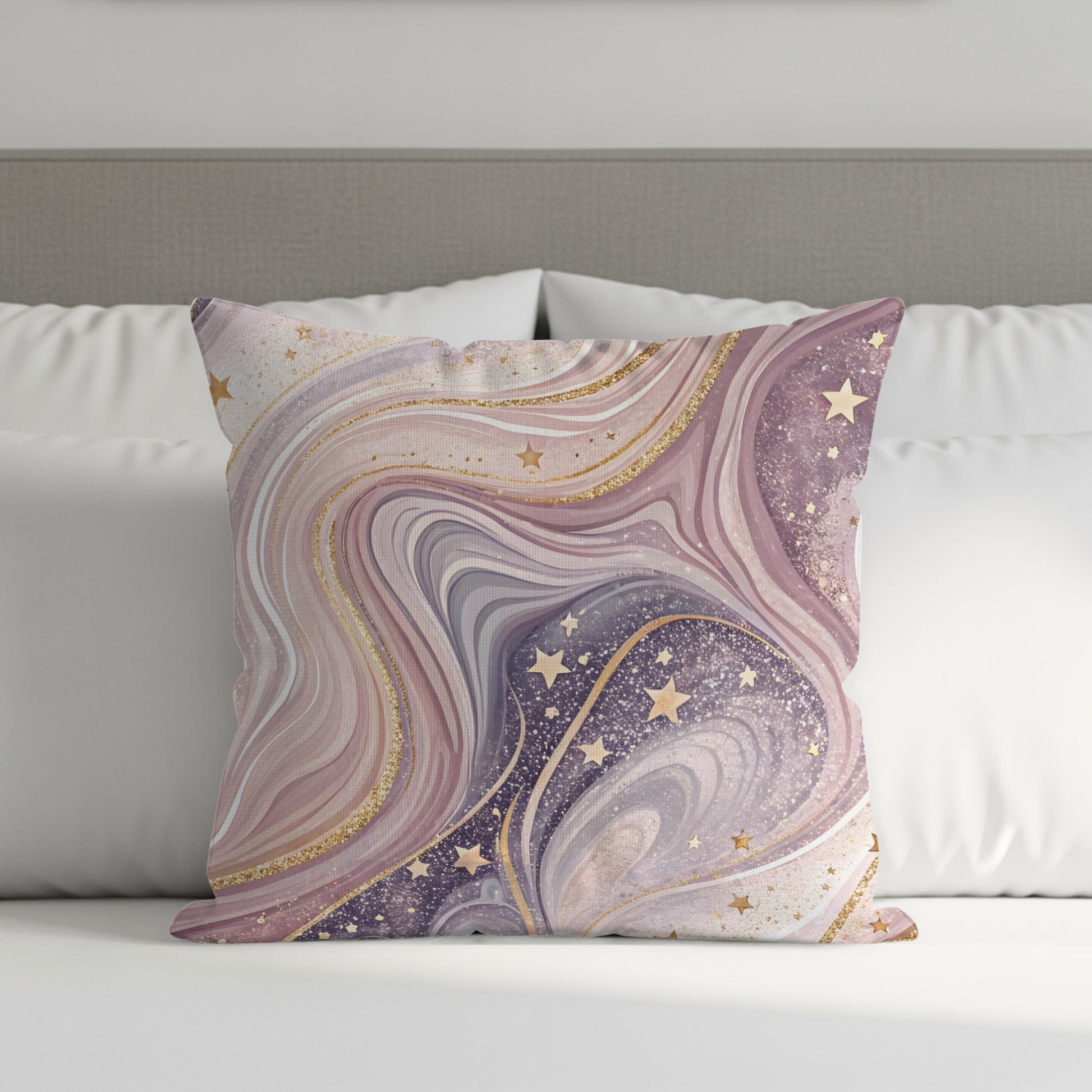 Dreamy Starry Abstract Design with Gold Accents Throw Pillows - Walk Greener