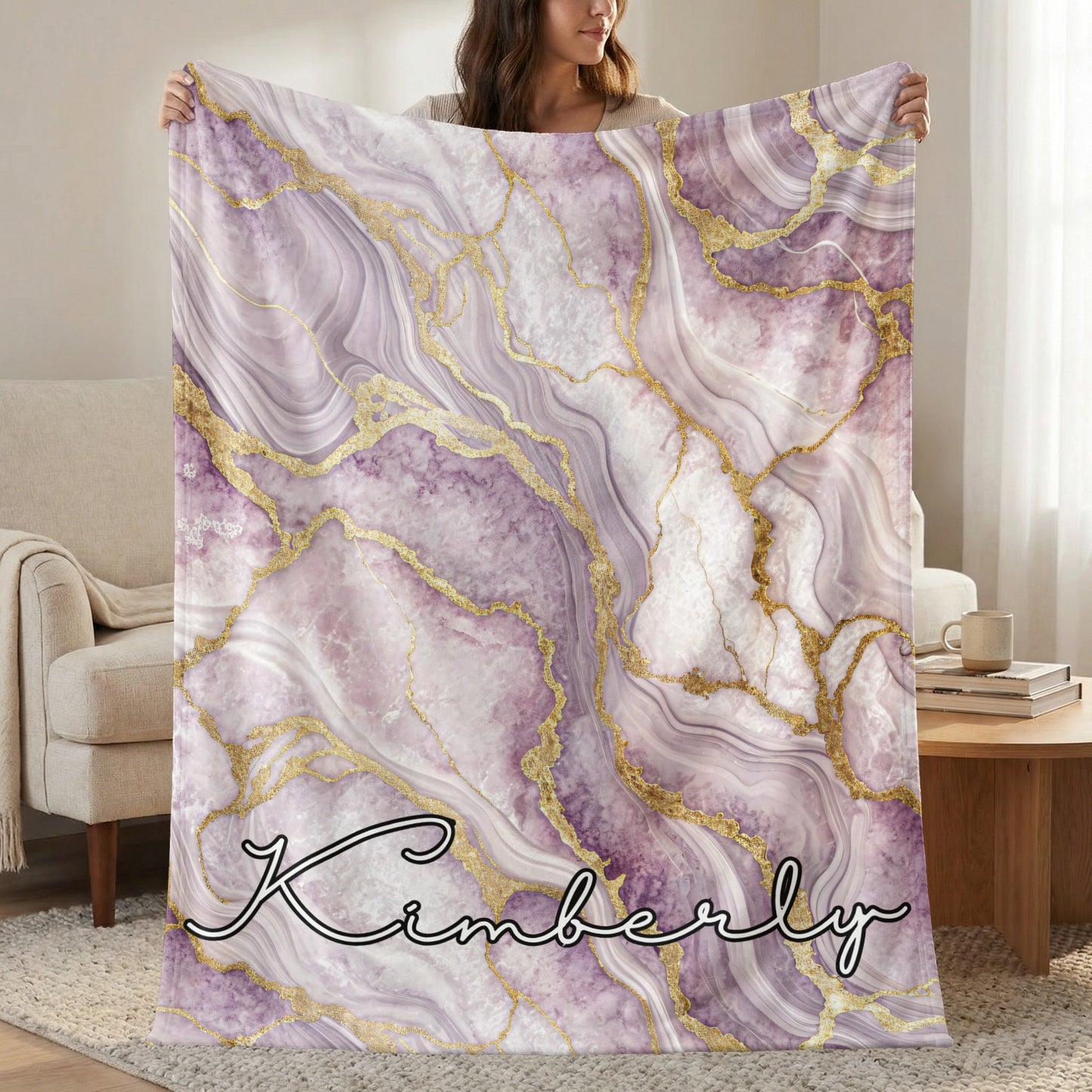 Beautiful Personalized Purple Marble Design Blanket