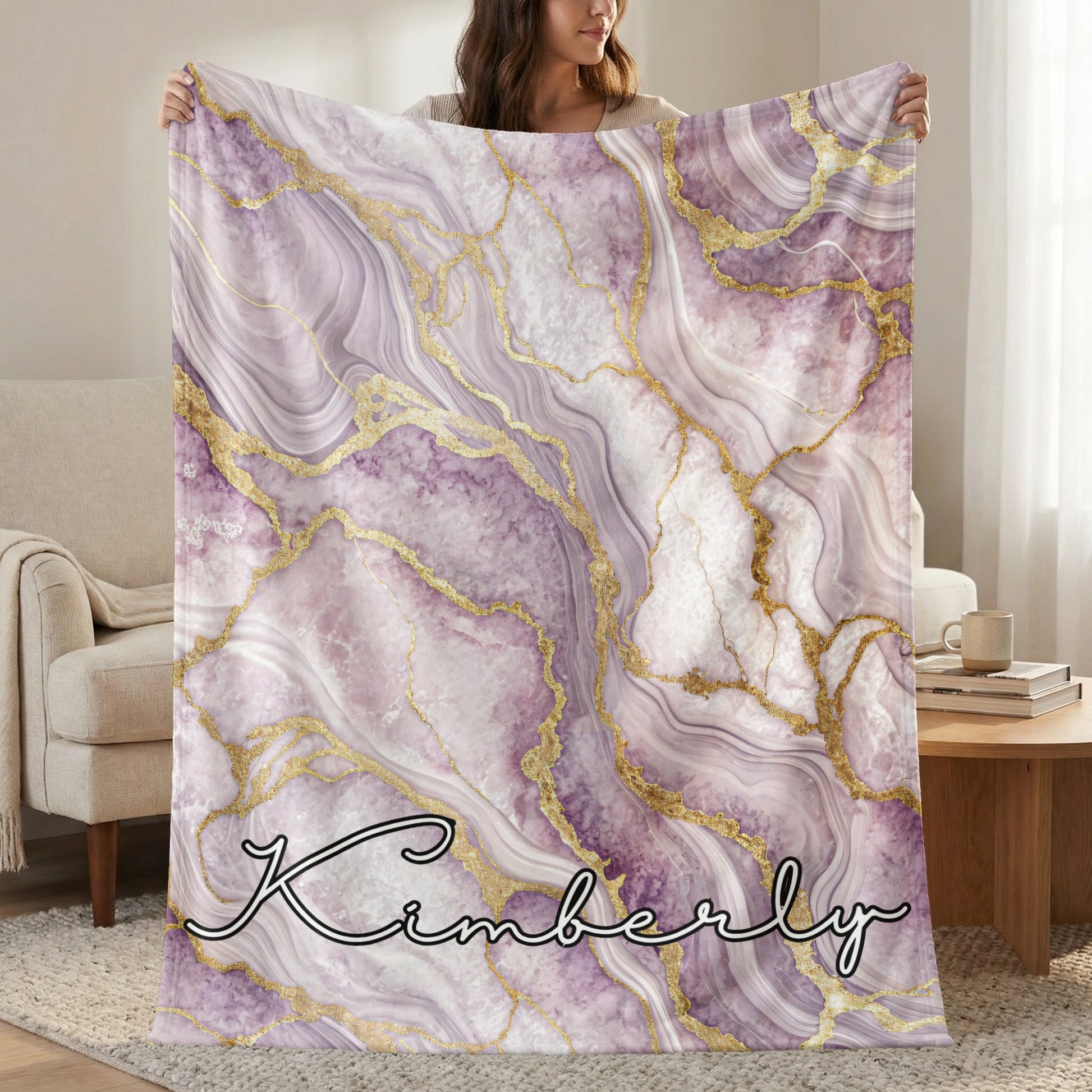 Beautiful Personalized Purple Marble Design Blanket