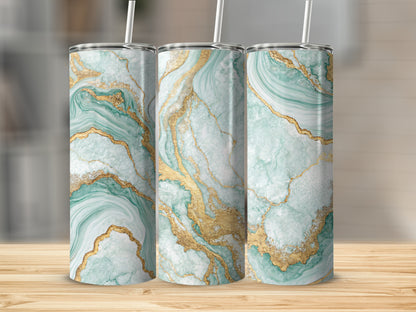 Elegant Green and Gold Marble Design Tumbler Product