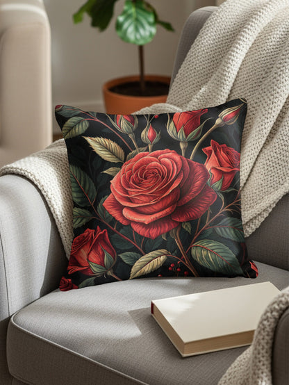 Vibrant Crimson Roses Elegant Blossoms Decorative Floral Throw Pillows - Walk Greener