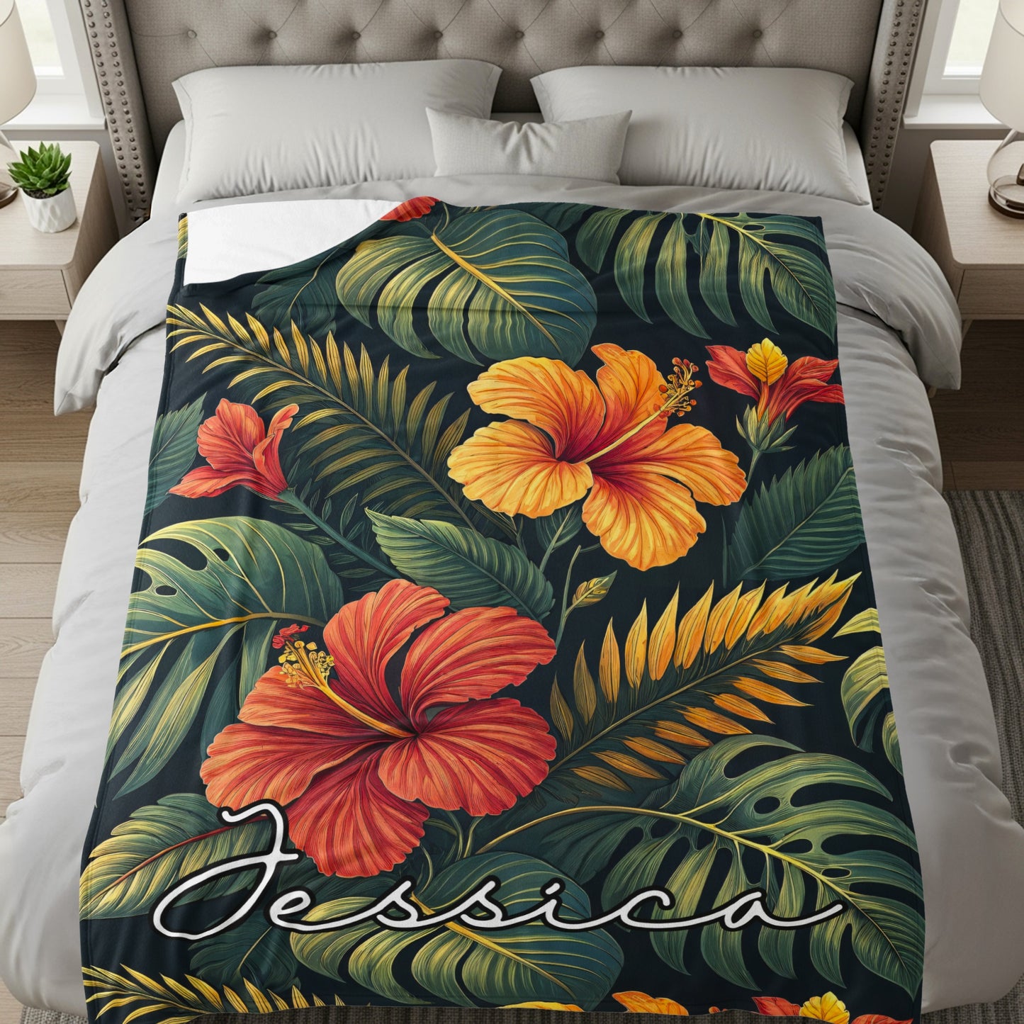 Tropical Floral with Custom Name Personalized Blanket - Walk Greener