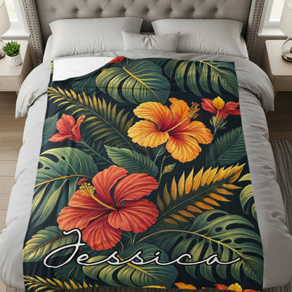Tropical Floral with Custom Name Personalized Blanket - Walk Greener