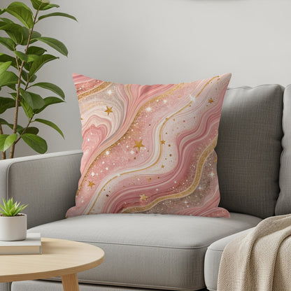 Pink Gold Star Flowing Abstract Design Pattern Throw Pillows - Walk Greener